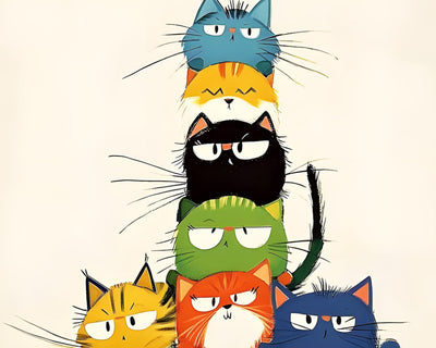 Übereinander gestapelte Cartoon-Katzen Diamond Painting