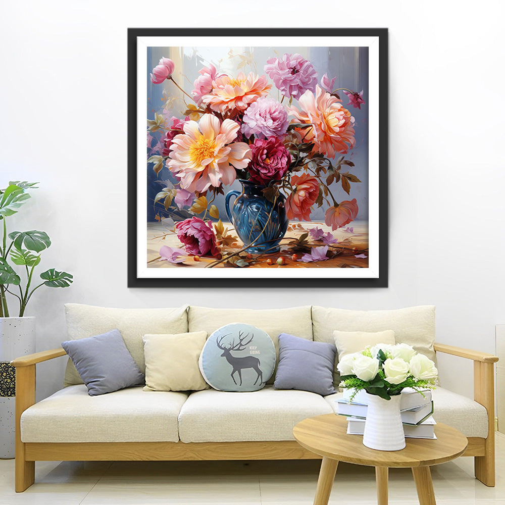 Üppige Chrysanthemen in einer grünen Vase Diamond Painting