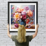 Üppige Chrysanthemen in einer grünen Vase Diamond Painting