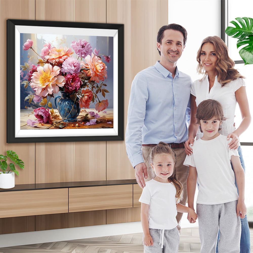 Üppige Chrysanthemen in einer grünen Vase Diamond Painting