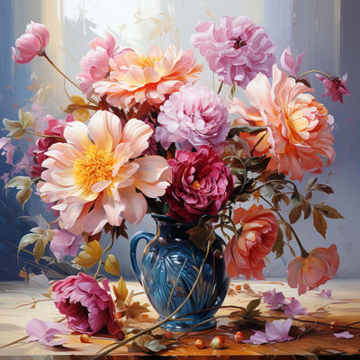 Üppige Chrysanthemen in einer grünen Vase Diamond Painting