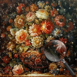 Üppige Chrysanthemen in einer verschnörkelten Vintage-Vase Diamond Painting