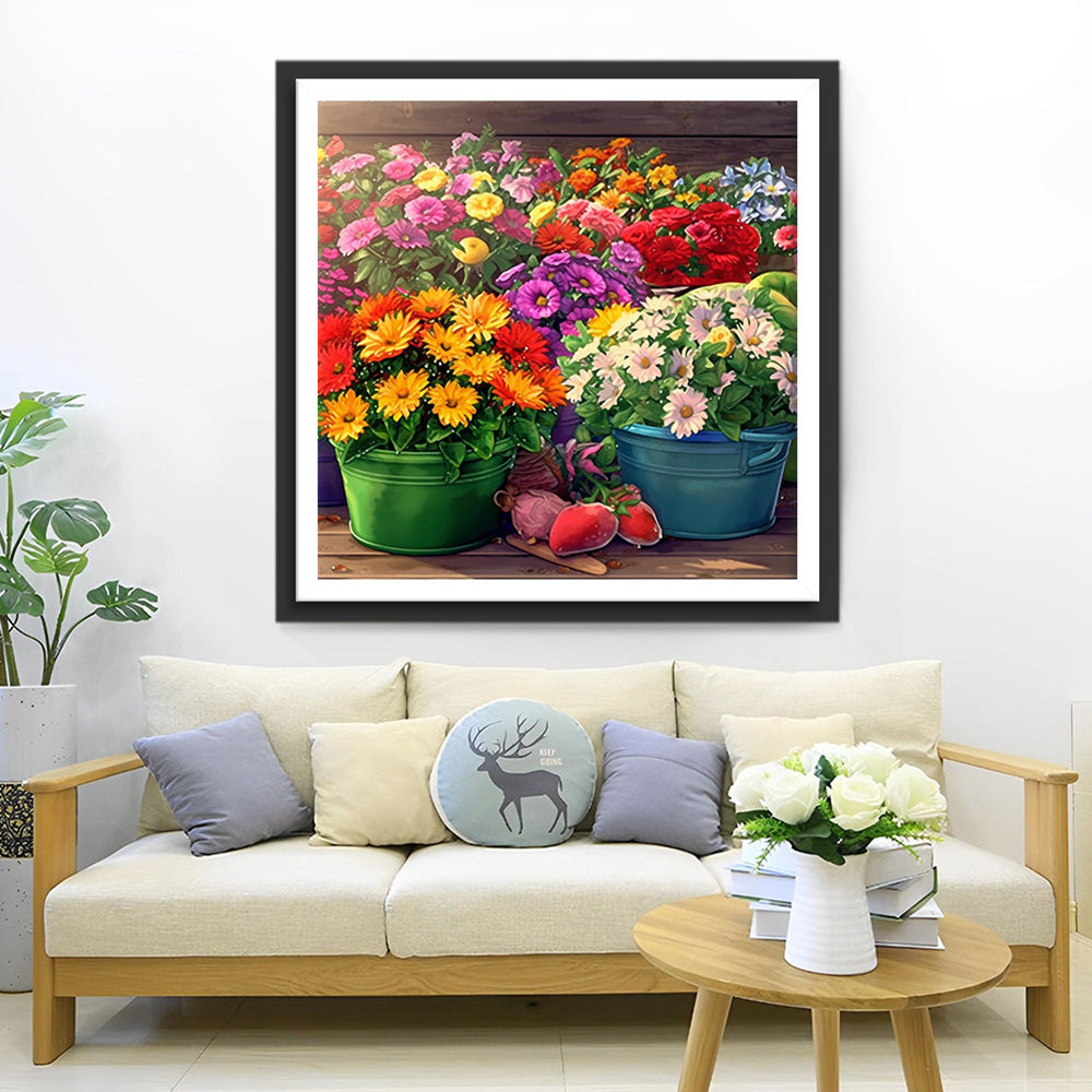 Üppige Gänseblümchen Topfpflanzen Diamond Painting