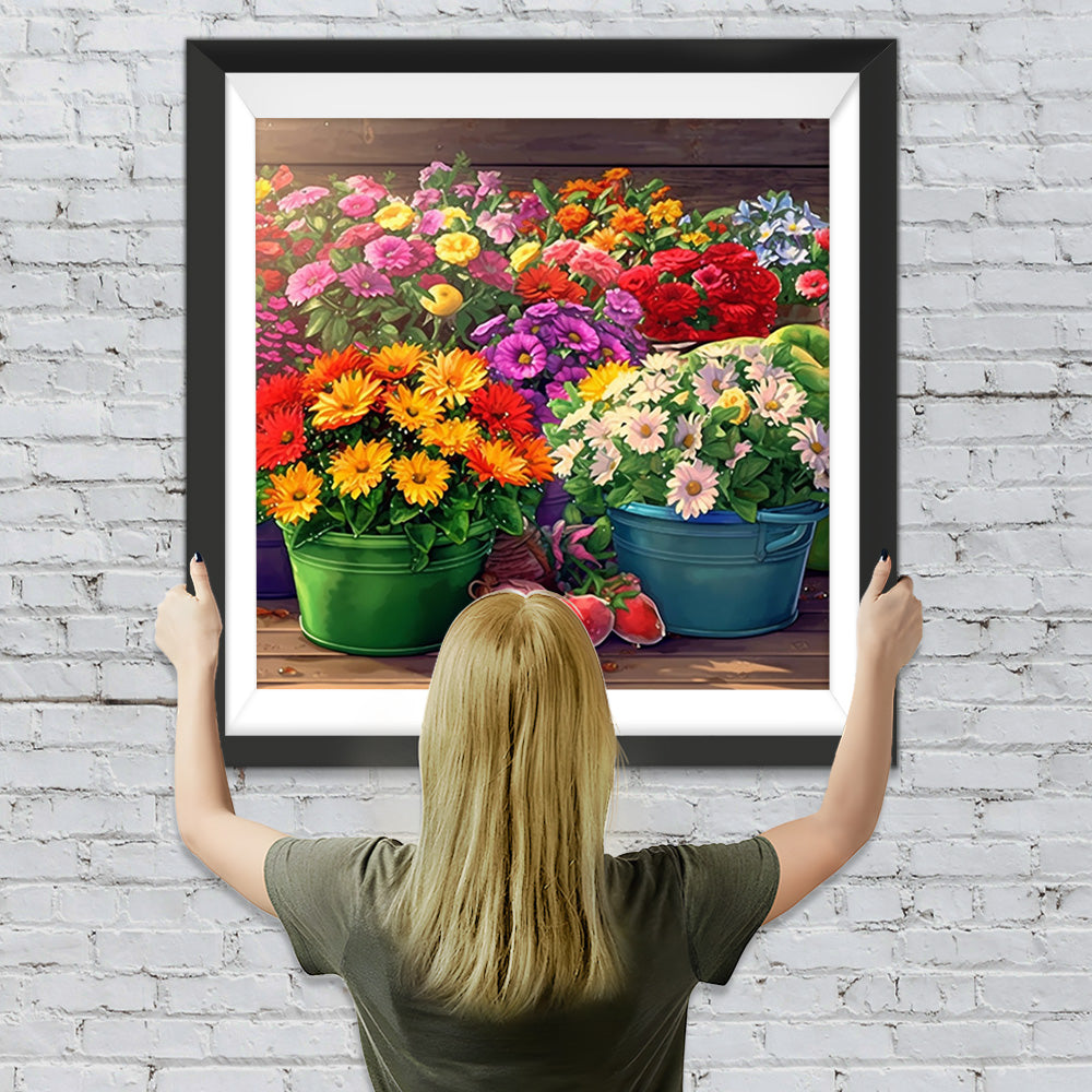 Üppige Gänseblümchen Topfpflanzen Diamond Painting