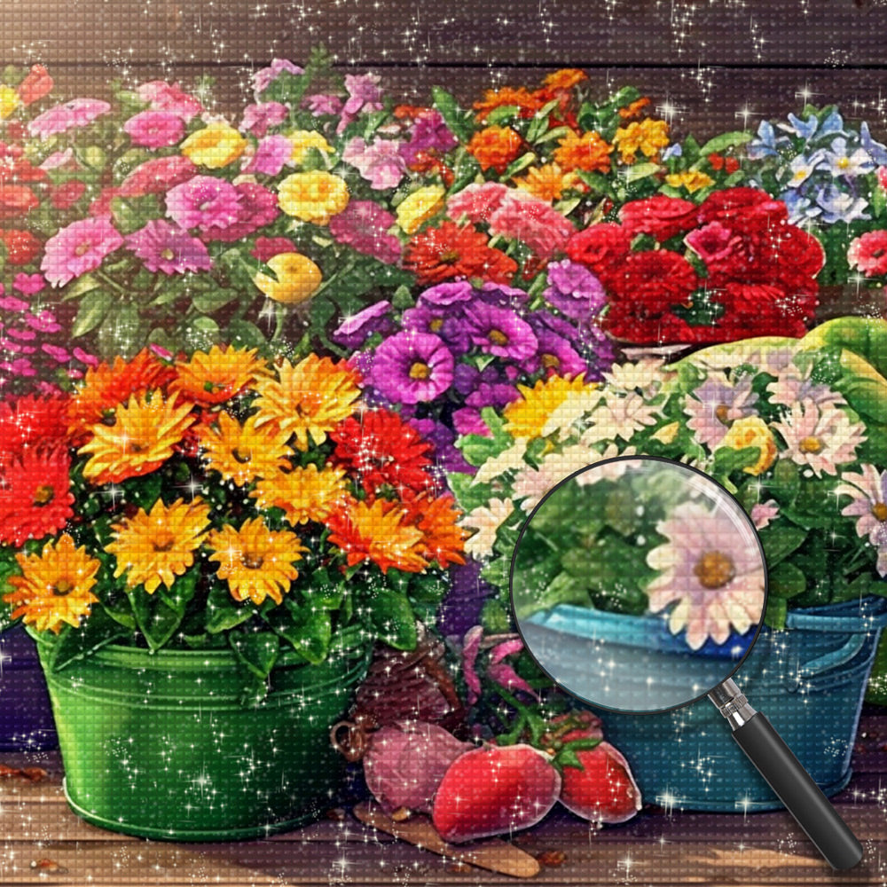 Üppige Gänseblümchen Topfpflanzen Diamond Painting