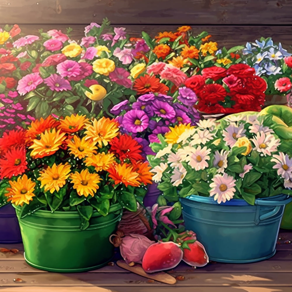 Üppige Gänseblümchen Topfpflanzen Diamond Painting