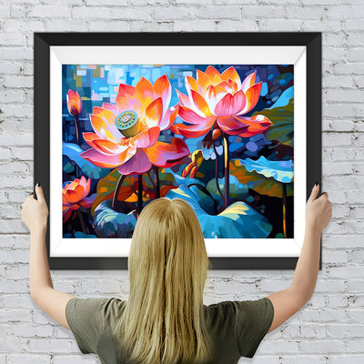 Üppige Lotusblumen und Lotusschoten Diamond Painting