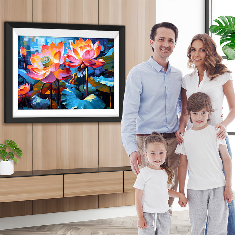 Üppige Lotusblumen und Lotusschoten Diamond Painting