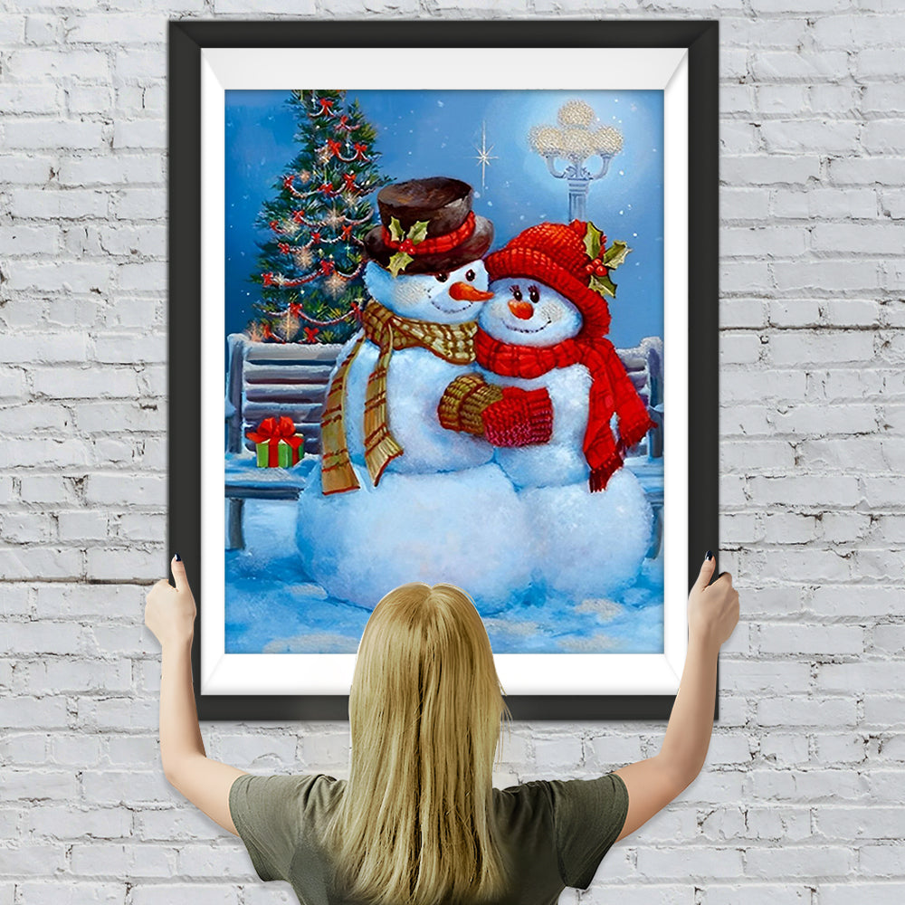 Umarmende Schneemänner an Weihnachten Diamond Painting