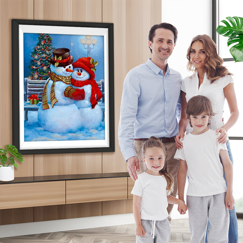 Umarmende Schneemänner an Weihnachten Diamond Painting