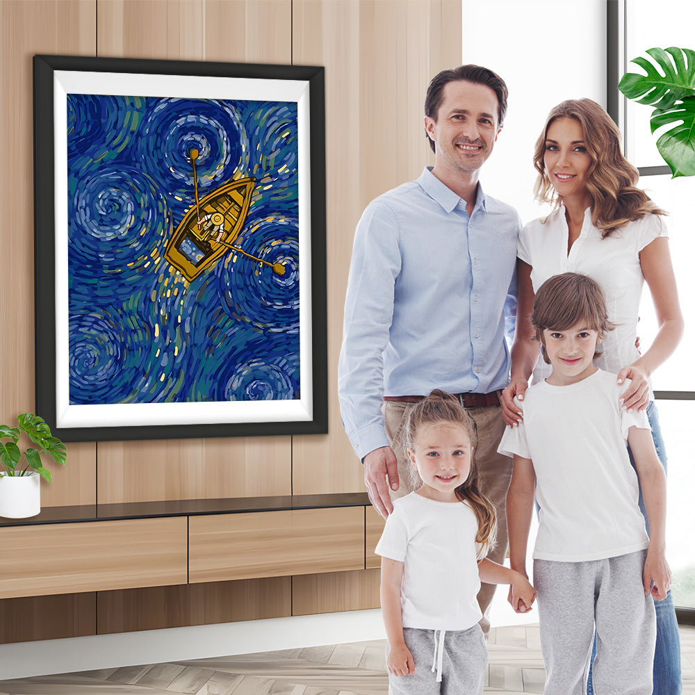 Van Gogh rudert ein Holzboot Diamond Painting