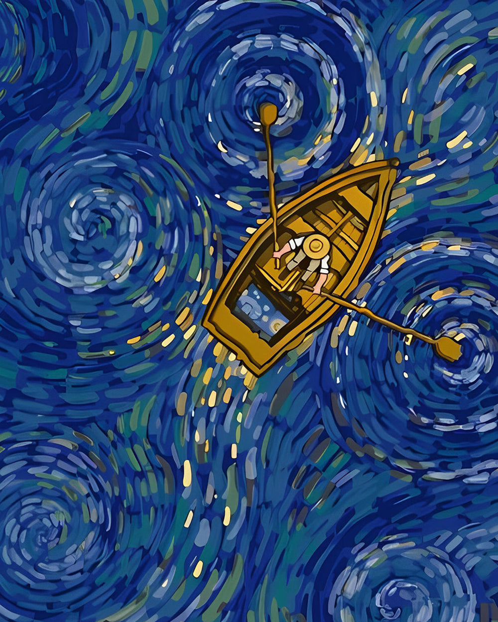 Van Gogh rudert ein Holzboot Diamond Painting