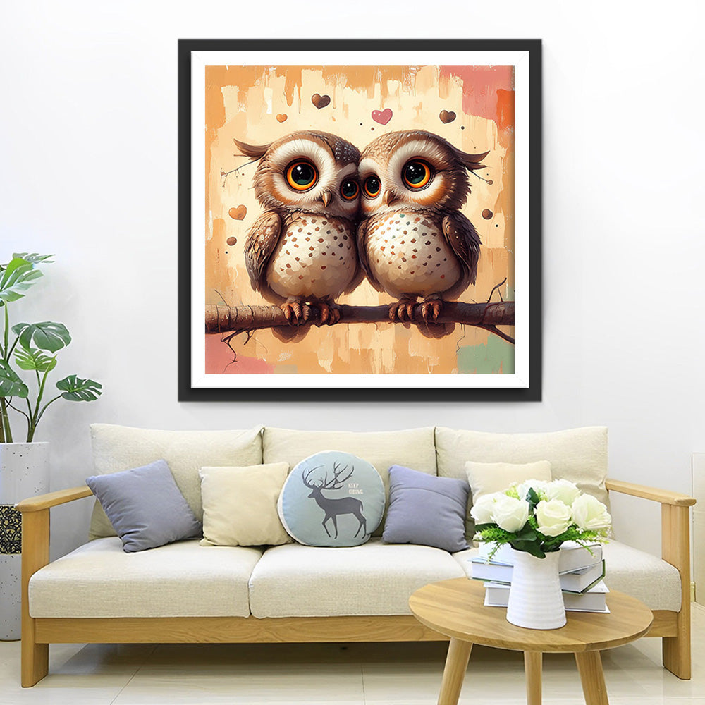 Verliebtes Eulenpaar auf einem Zweig Diamond Painting