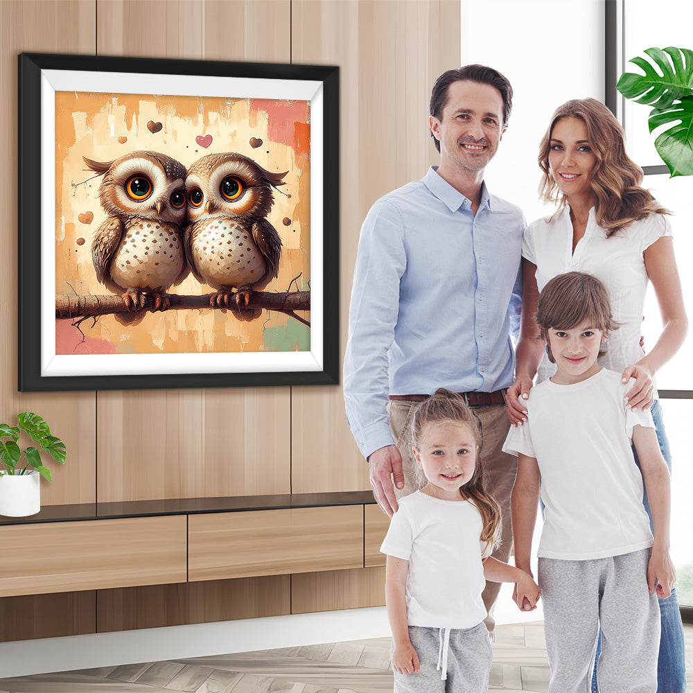 Verliebtes Eulenpaar auf einem Zweig Diamond Painting