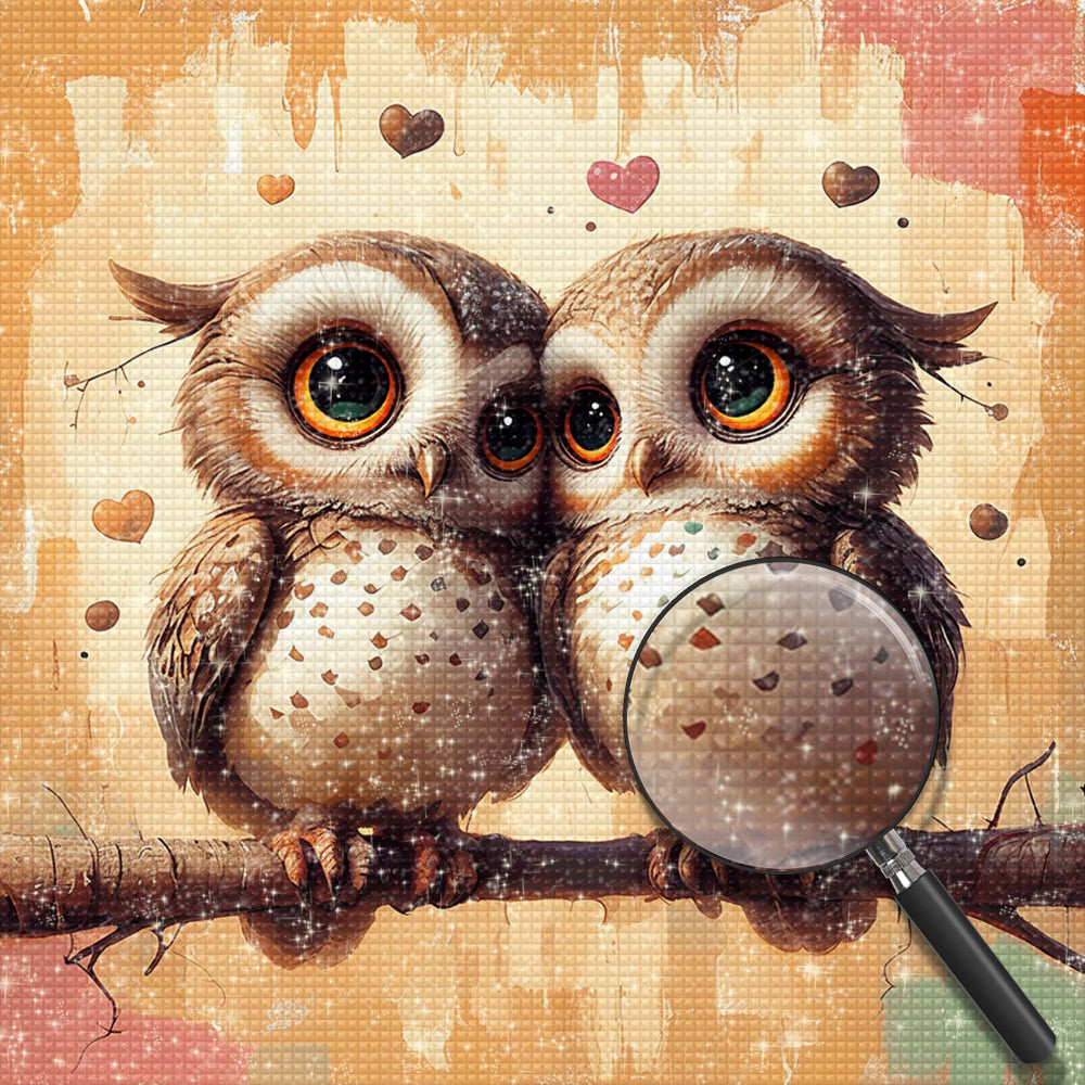 Verliebtes Eulenpaar auf einem Zweig Diamond Painting