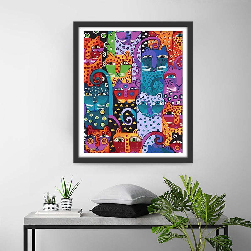 Verschiedene bunte Cartoon-Katzen Diamond Painting