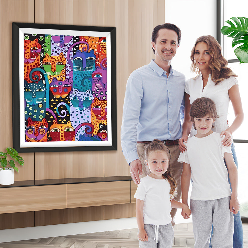 Verschiedene bunte Cartoon-Katzen Diamond Painting