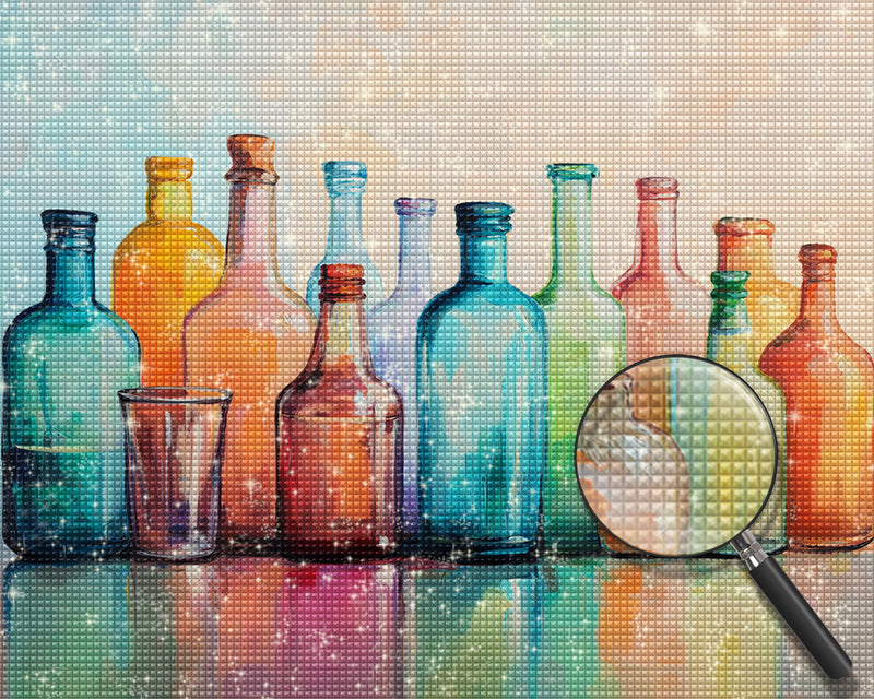 Verschiedene farbige Glasflaschen Diamond Painting