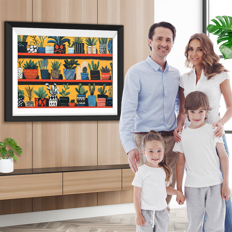 Verschiedene grüne Topfpflanzen auf dem Regal Diamond Painting