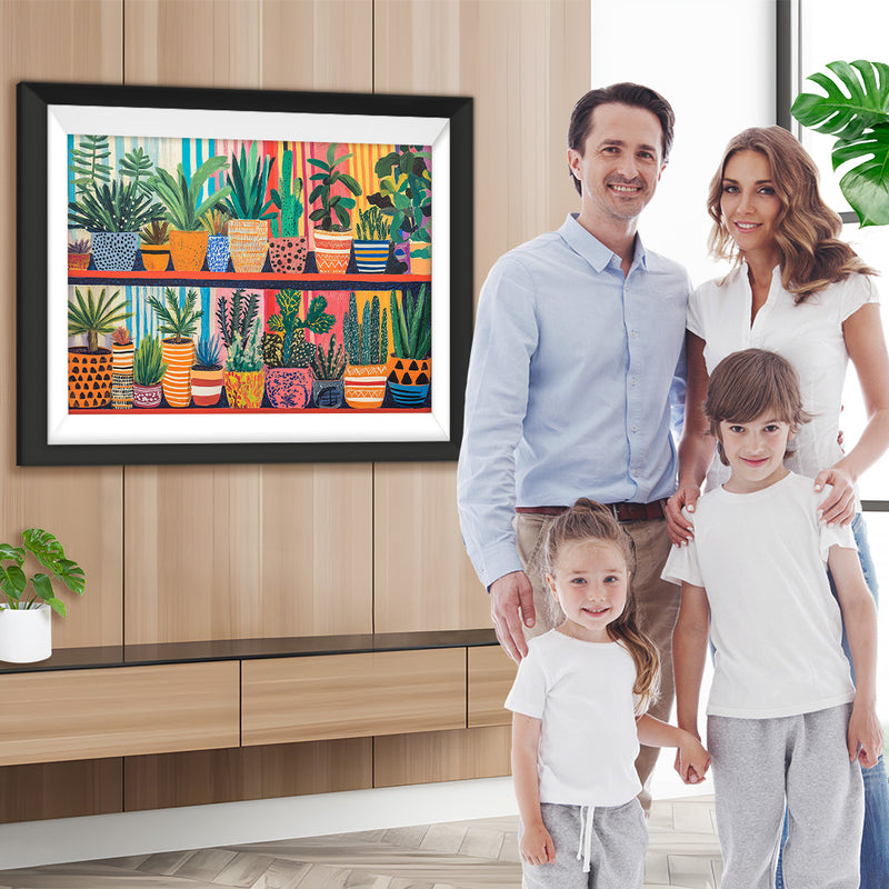 Verschiedene sukkulente Topfpflanzen im Regal Diamond Painting