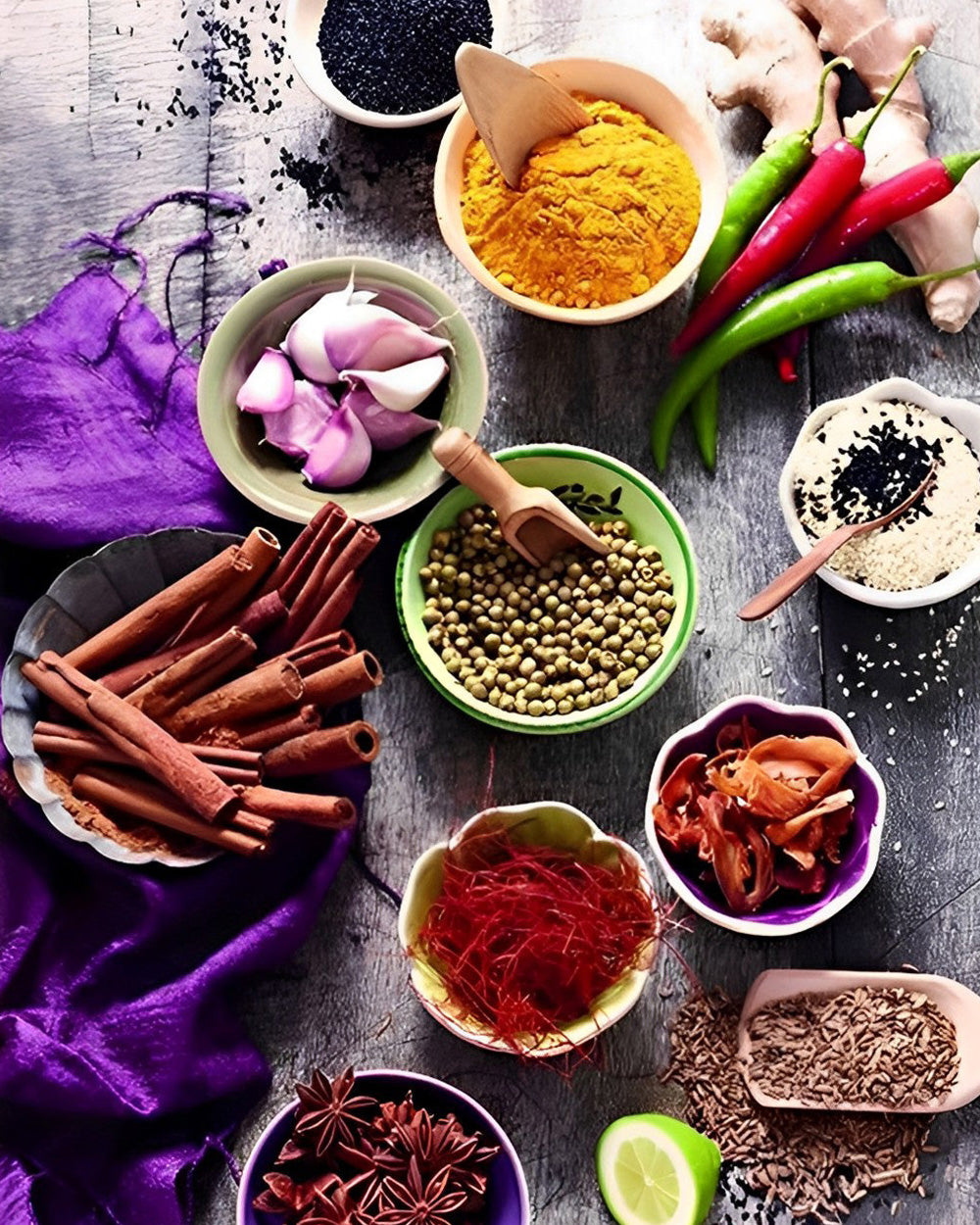 Verschiedene Würzmittel und Gewürze Diamond Painting