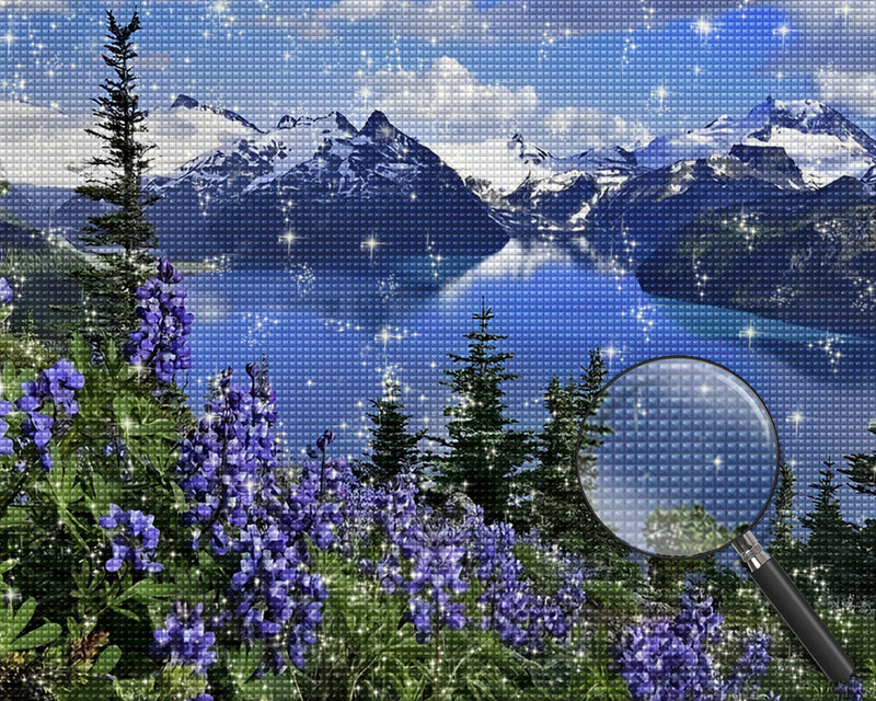 Verschneiter Berg und See Diamond Painting