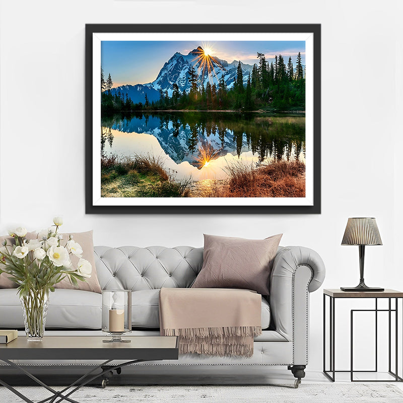 Verschneiter Berg und Sonnenaufgang Diamond Painting