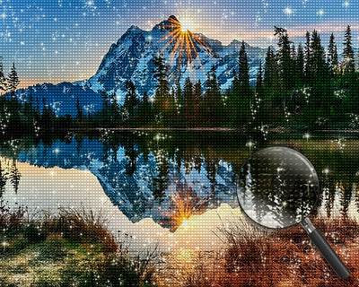 Verschneiter Berg und Sonnenaufgang Diamond Painting
