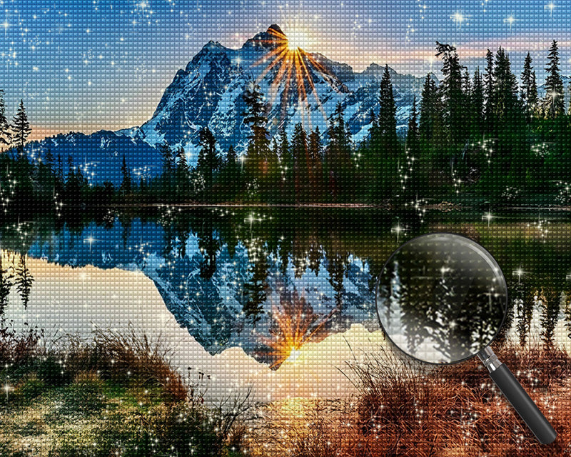Verschneiter Berg und Sonnenaufgang Diamond Painting