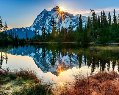 Verschneiter Berg und Sonnenaufgang Diamond Painting