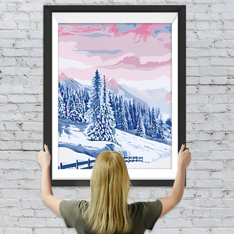 Verschneiter Wald und Berge Diamond Painting