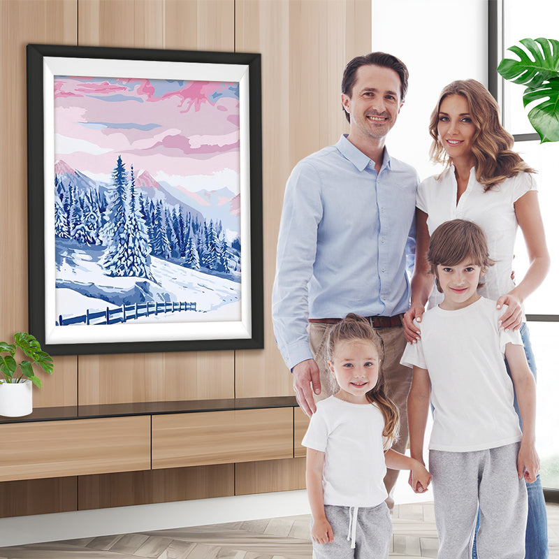 Verschneiter Wald und Berge Diamond Painting