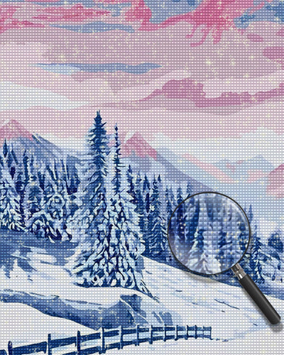 Verschneiter Wald und Berge Diamond Painting