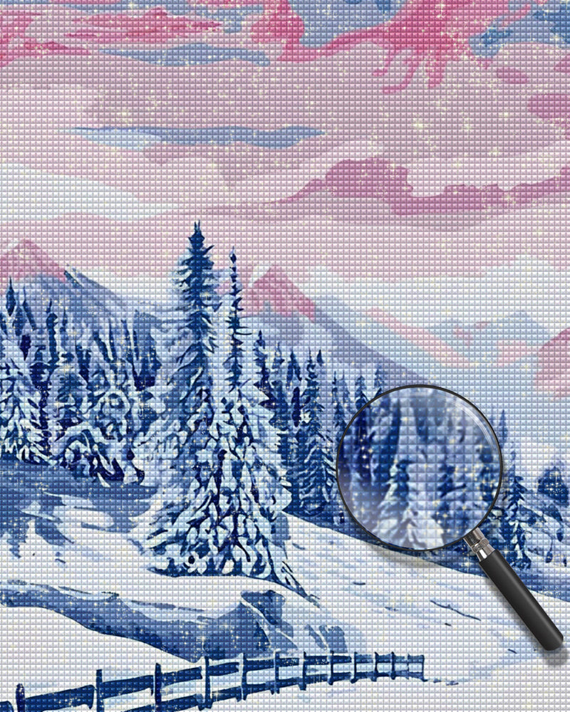 Verschneiter Wald und Berge Diamond Painting