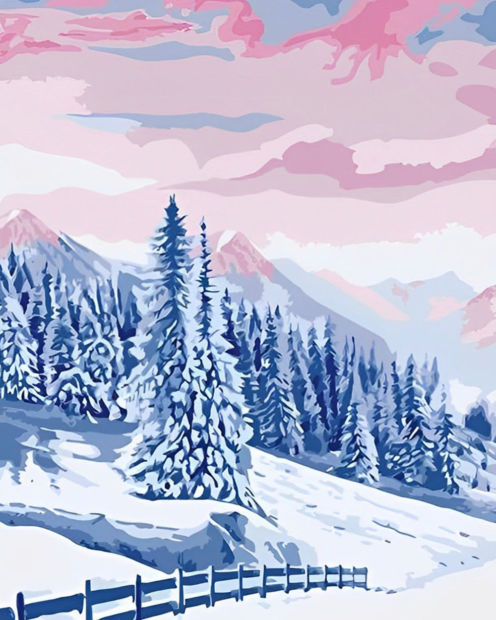 Verschneiter Wald und Berge Diamond Painting