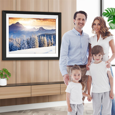 Verschneiter Wald und Schneeberg Diamond Painting