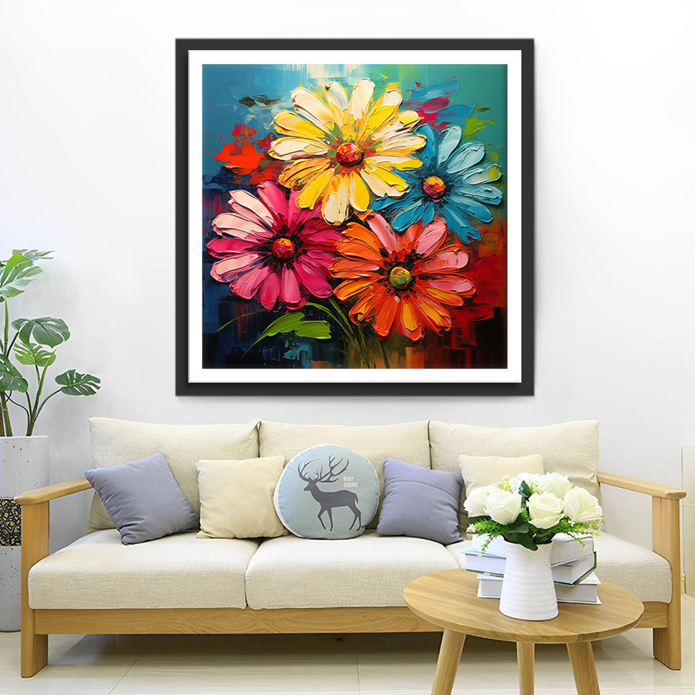 Vier Gänseblümchen in verschiedenen Farben Diamond Painting