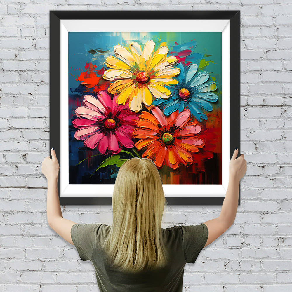 Vier Gänseblümchen in verschiedenen Farben Diamond Painting