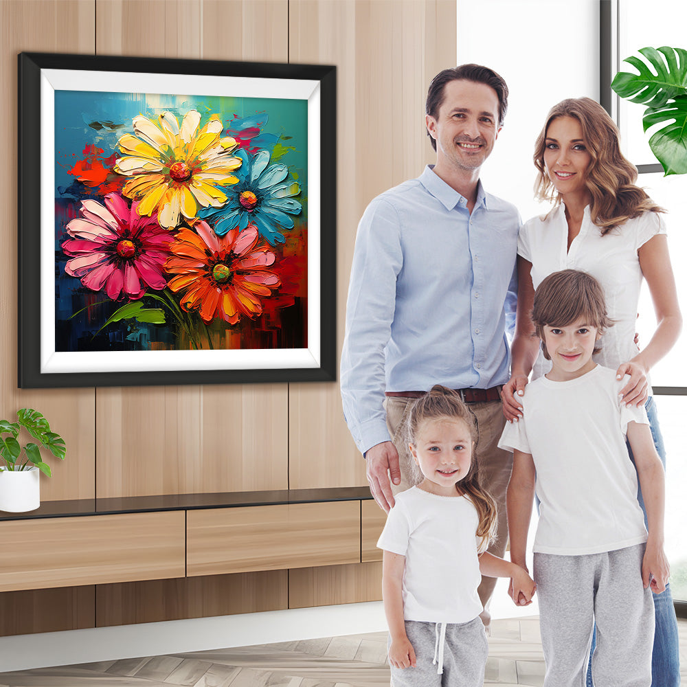 Vier Gänseblümchen in verschiedenen Farben Diamond Painting