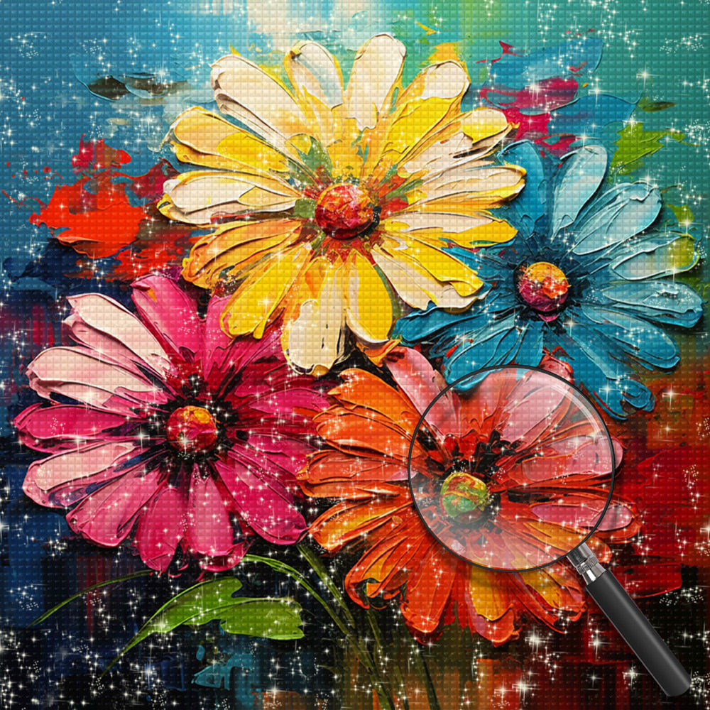 Vier Gänseblümchen in verschiedenen Farben Diamond Painting
