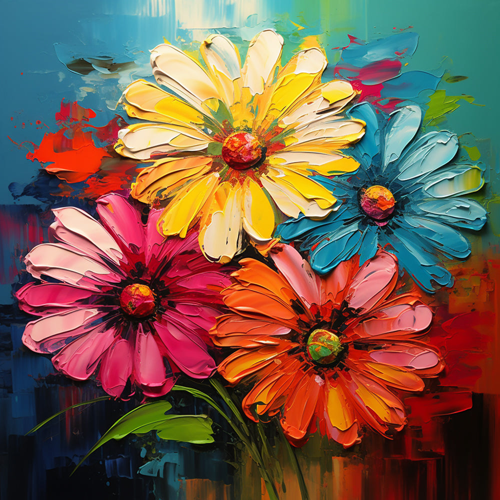 Vier Gänseblümchen in verschiedenen Farben Diamond Painting