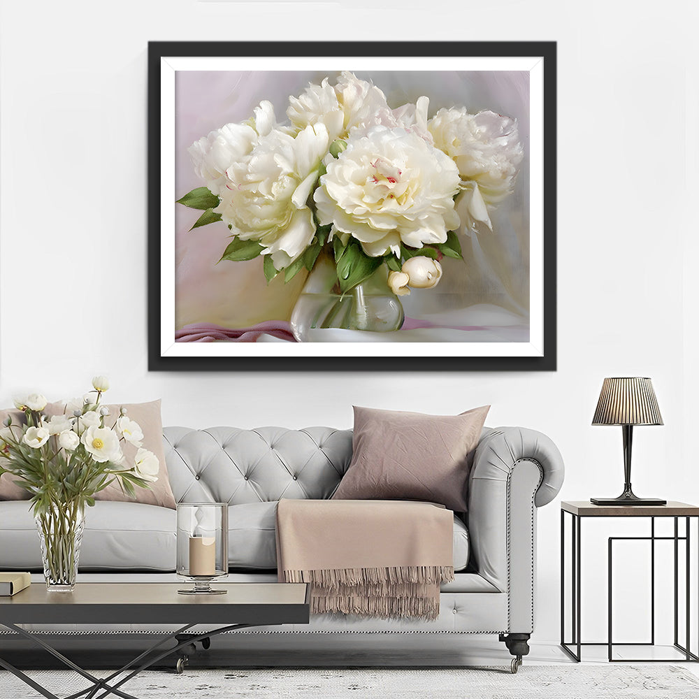 Vier reine Blumen in Glasvase Diamond Painting