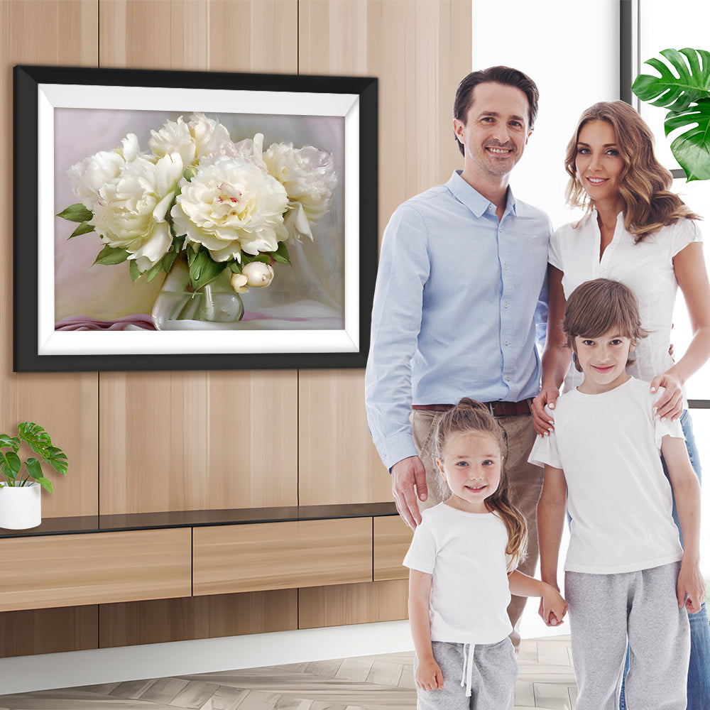 Vier reine Blumen in Glasvase Diamond Painting