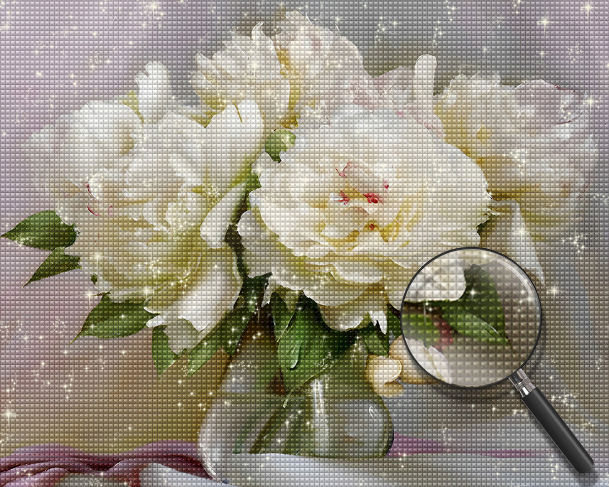 Vier reine Blumen in Glasvase Diamond Painting