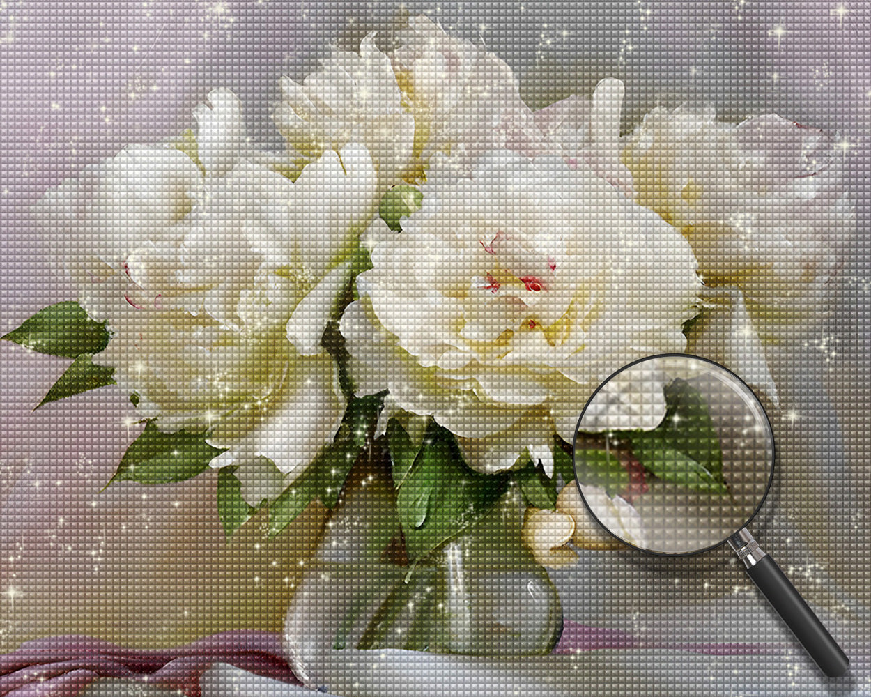 Vier reine Blumen in Glasvase Diamond Painting