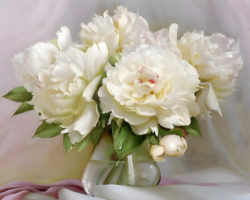 Vier reine Blumen in Glasvase Diamond Painting