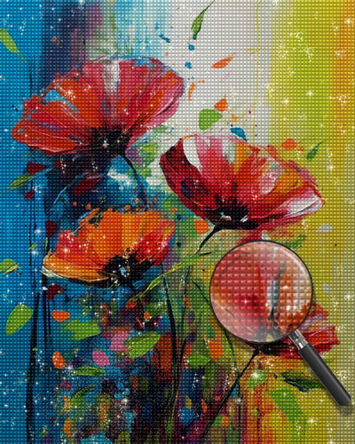 Vier rote Mohnblumen Diamond Painting