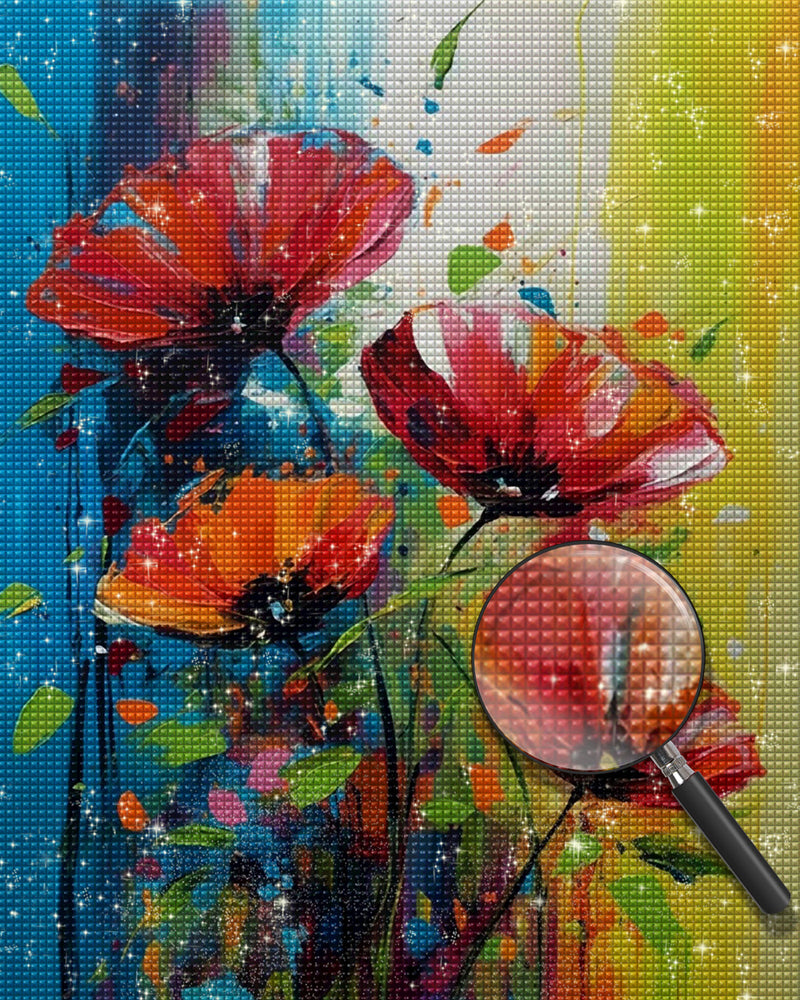 Vier rote Mohnblumen Diamond Painting