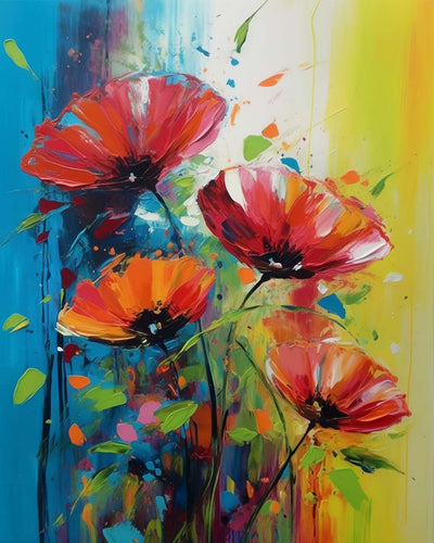 Vier rote Mohnblumen Diamond Painting
