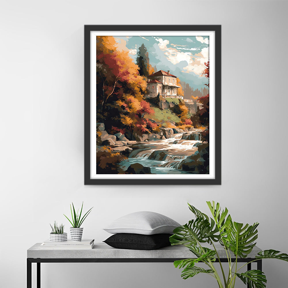 Villa am Wasserfall Diamond Painting